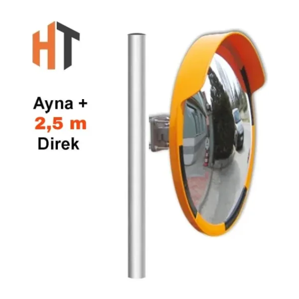 Hayat Trafik - Trafik Güvenlik Aynası 80 cm Sarı-Siyah ve 2.5 m Galvaniz Flanşlı Direk Set