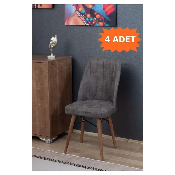 Kaktüs Avm Mutfak Sandalyesi Yemek Odası Sandalyesi Salon Sandalyesi Cafe Sandalyesi - Antrasit - 4 Adet