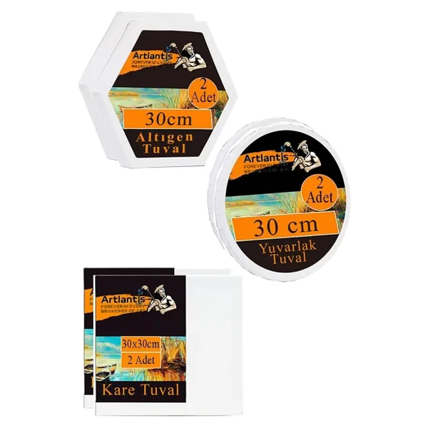 Kare Yuvarlak Ve Altıgen Tuval 30 Cm 2 Li 1 Paket 30X30 Cm Arkadan Zımbalı Astarlı Resim Tuvali Akrilik Yağlı Boya
