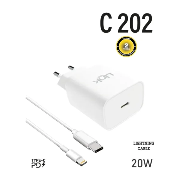 LİNKTECH C202 SAFE USB-C 20W ŞARJ ALETİ + LİGHTNİNG KABLO