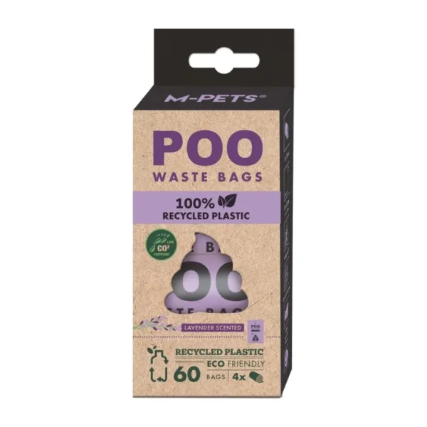 M-Pets 100% Recycled Dışkı Toplama Poşeti 15 Yaprak Lavanta Kokulu 4Lü Paket