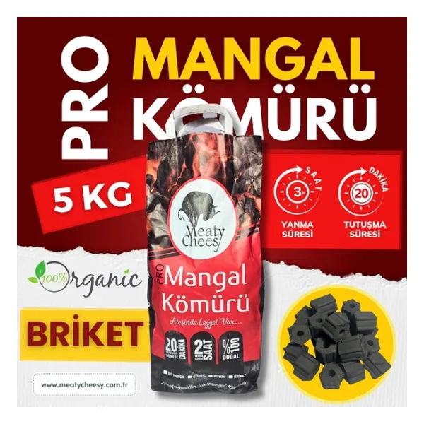 Meaty&cheesy Firehex Bio Karbon Mangal & Barbekü Kömürü Briket - 5 Kg