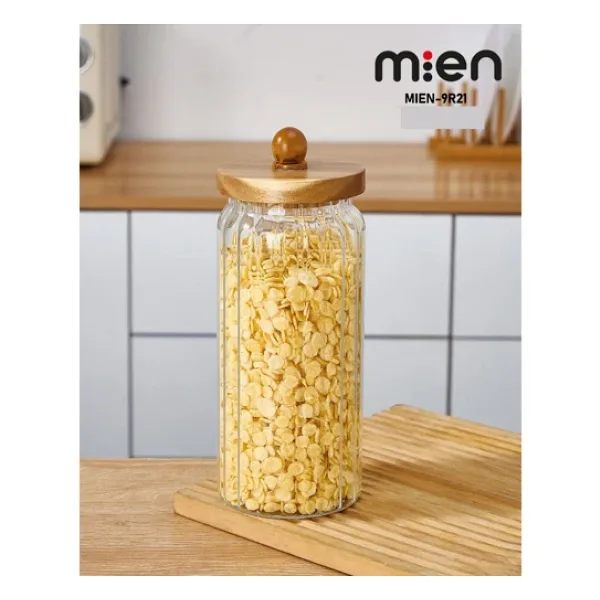 Mien Akasya Kapak Borosilikat Çizgili Cam Kavanoz 1300 ml