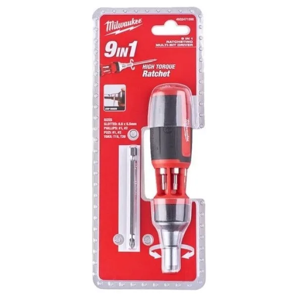 Milwaukee T4932471598 9 Fonksiyonlu Multi-Bit Cırcırlı Tornavida Seti