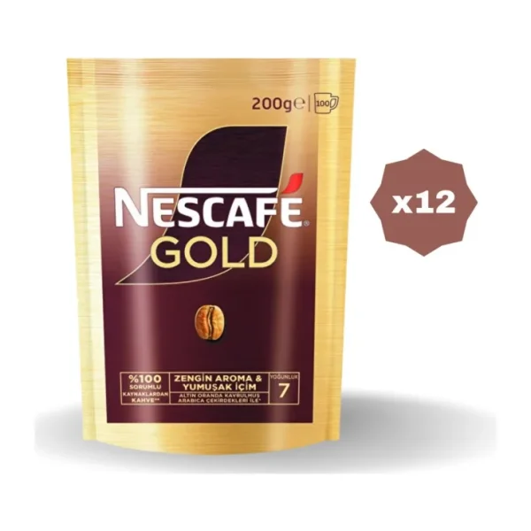 Nescafe Gold Granül Kahve 200 gr Eko Paket 12'li