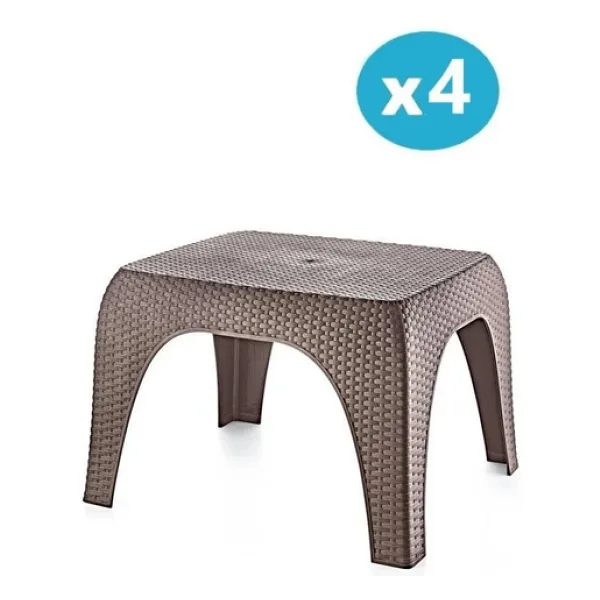 Omnipazar Sy-2590 Hasır Desen Plastik Bahçe Balkon Plaj Şezlong Sehpa 4'Lü Set Kahverengi