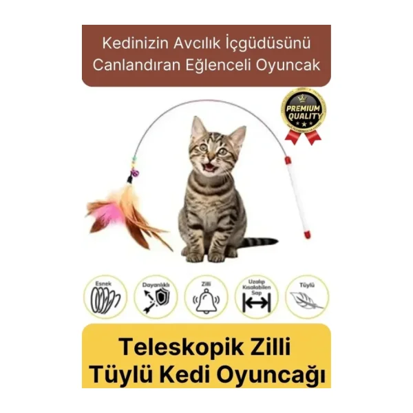 Özel Üretim Bükülebilir Elastik Çanlı Eğlenceli Teleskopik Zilli Tüylü Kedi Oyuncağı Oyun Oltası