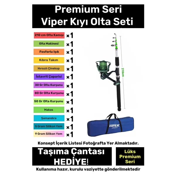 Özel Üretim Şık Taşıma Çantalı Hazır Kurulu Balık Viper Kıyı Olta Seti - 3m Kamış