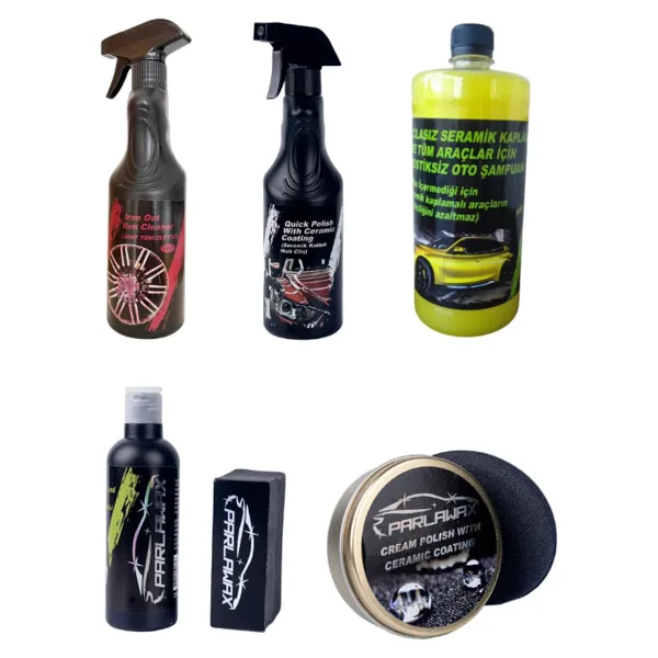 parlawax 5'li Set Krem C.+Hızlı C.+Şampuan+Lastik P.+Demir Tozu