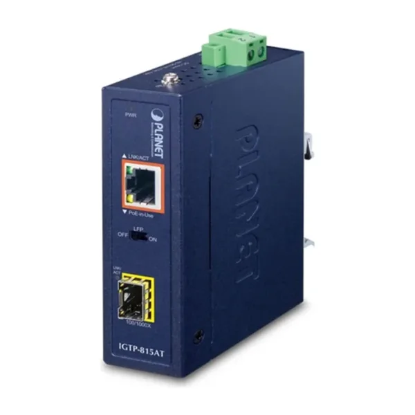 Planet Industrial Compact 100/1000BASE-X To 10/100/1000BASE-T 802.3AT Poe+ Media Converter
