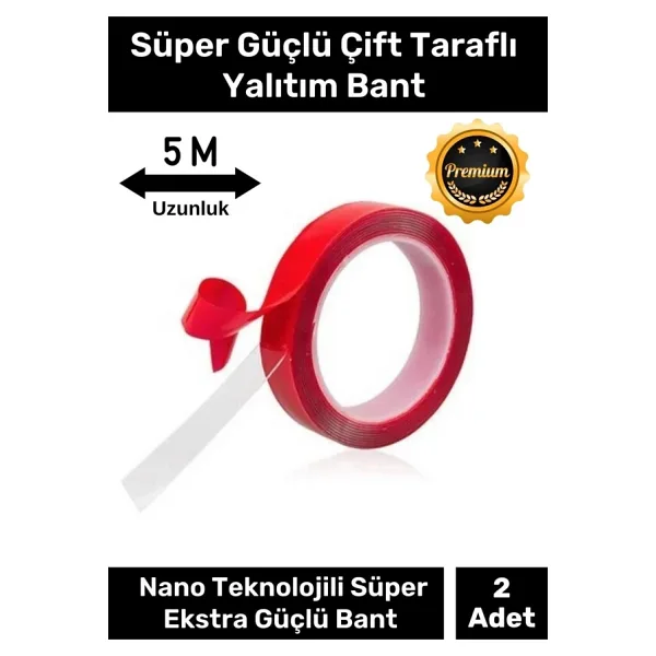 Premium Ekstra Güçlü Çok Amaçlı Çift Taraflı Tamir Dış Mekan Montaj 5mt Silikon Şeffaf Bant 2 Adet