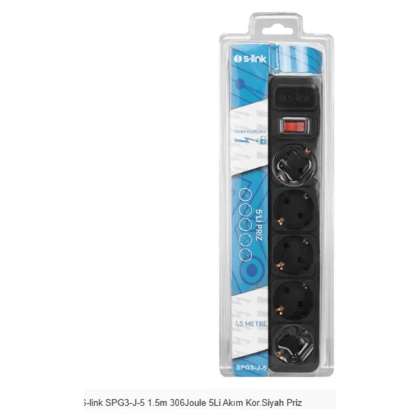 S-link SPG3-J-5 306 Joule Anahtarlı 1.5 m 5'li Akım Korumalı Priz