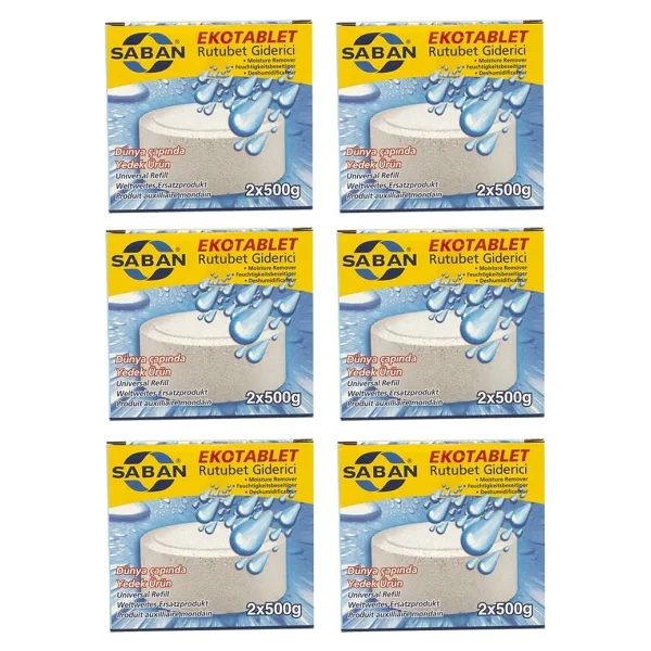 Saban Saban nem Alıcılı ve Rutubet Giderici Yedek Tablet 2X500 gr Naturel 6'li Paket