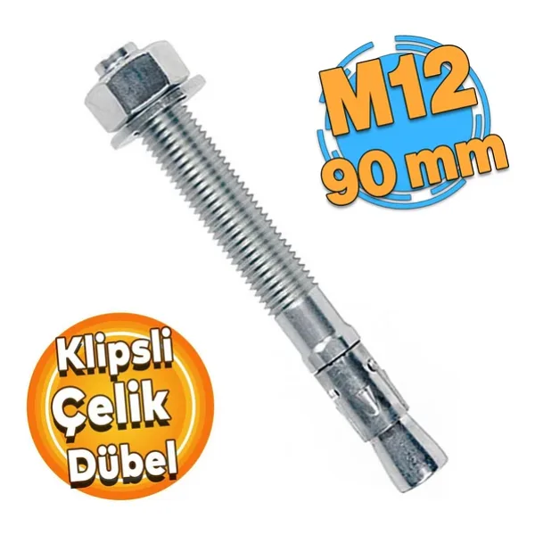 Saplamalı Klipsli Çelik Dübel M12x90 Mm Raf Montaj Bağlantı Zemin Monte Tavan Beton Asma Aparat