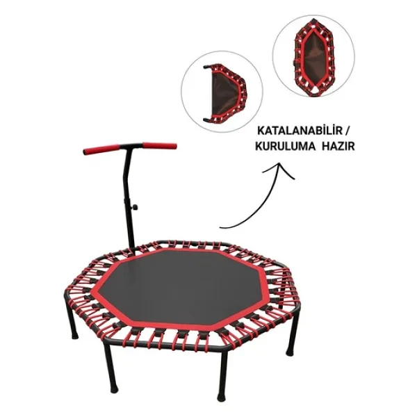 Sekizgen Katlanabilir Trambolin - Ev Tipi Katlanır Zıplama Kırmızı Trambolin