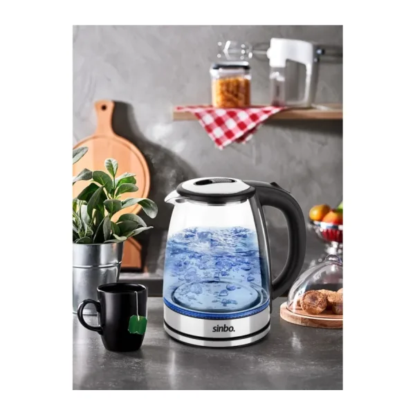 Sinbo 1,8 Litre Cam Su Isıtıcı - Paslanmaz Çelik Gizli Rezistans, Otomatik Kapanma Özelliği, Mavi LED Işıklı, Enerji Tasarruflu