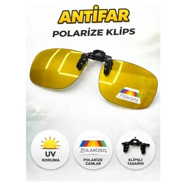 Singularis Gözlük Üzerine Takılan Polarize Sarı Anti-Far Klips Gece Görüşü Araba Sürüş Gözlüğü