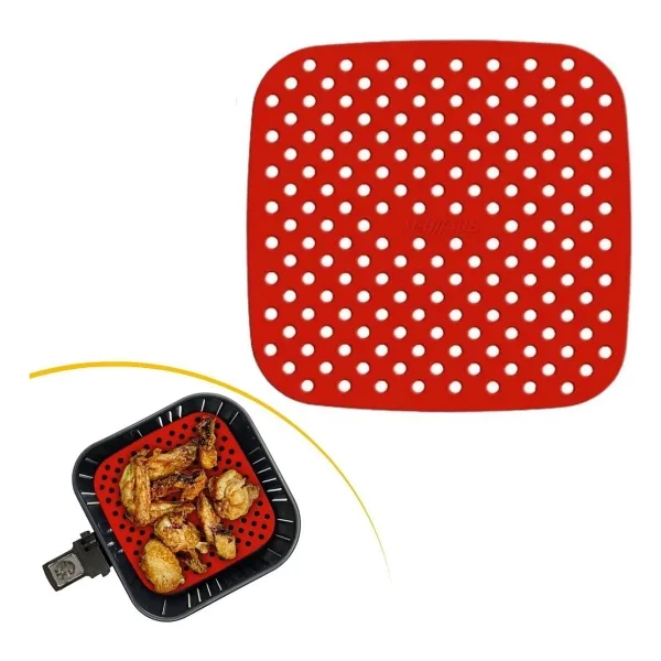 Siyah Isıya Dayanıklı Yıkanılabilir Silikon Fırın Ve Airfryer Kare Model Pişirme Matı 21,5 Cm