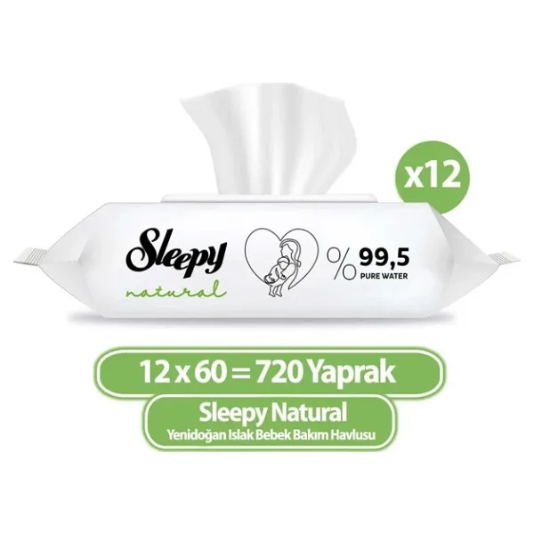 Sleepy Natural Yenidoğan 60 Yaprak 12'li Paket Islak Mendil