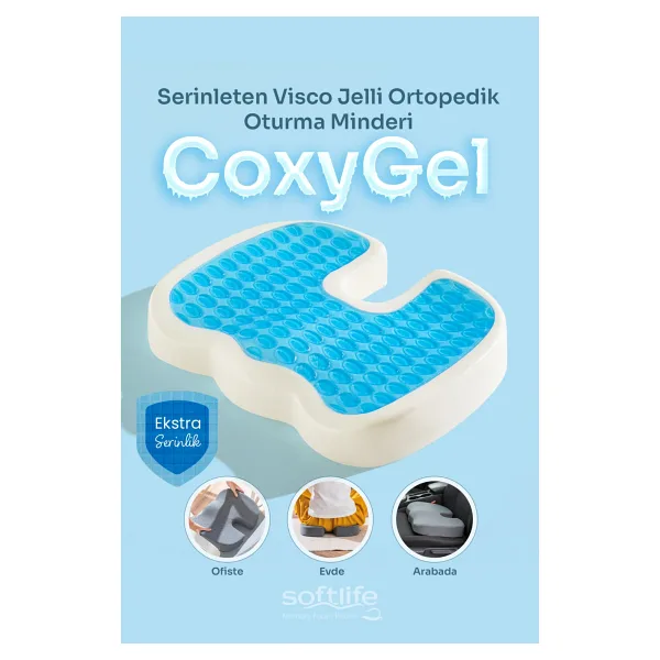 Softlife CoxyGel Serinleten Visco Oturma Minderi Jelli Ortopedik Coccyx Kuyruk Sokumu Minderi 45x34x7cm - 45 x 35 cm - Gri