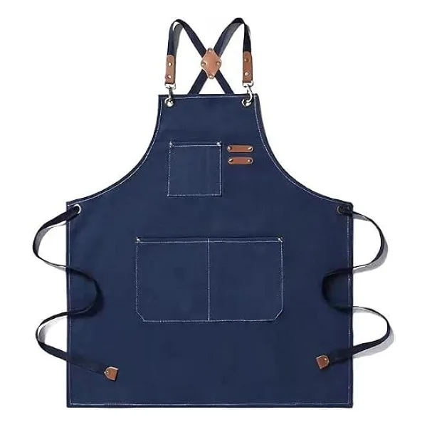Valkyrie Unisex Kanvas Mutfak Önlüğü Ayarlanabilir Askılı Cepli Barista Garson Servis Önlüğü Lacivert