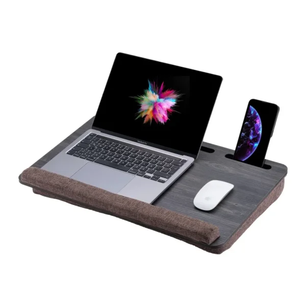 Vigo Wood Minderli Laptop Sehpası 15.6" ve 17.3" Taşınabilir Notebook, Tablet ve Telefon Bölmeli Masa - Y: 8 cm D: 35 cm G: 54 cm - Gri