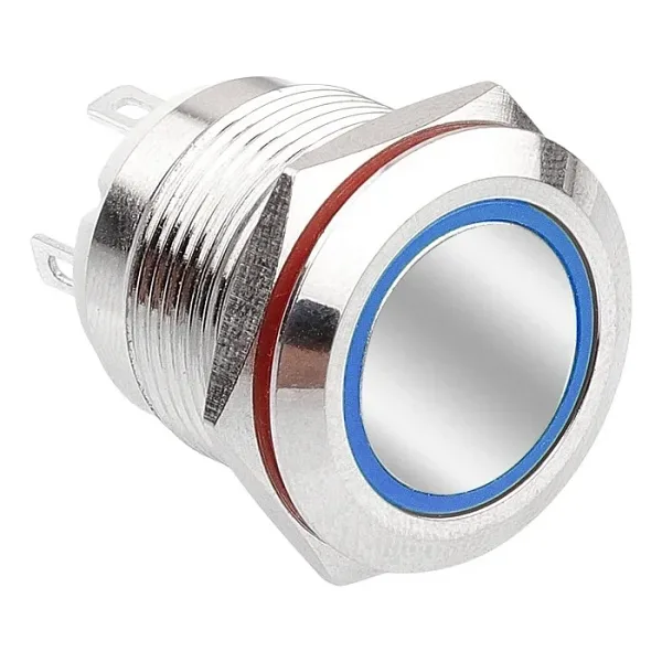 WD19H-P1-E 19mm Düz Yaylı Işıklı Metal Buton - Mavi