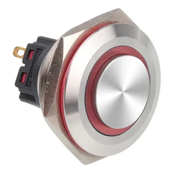 WD28B-G1Z-E 28mm Çıkık Anahtarlı Işıklı Metal Buton - Kırmızı