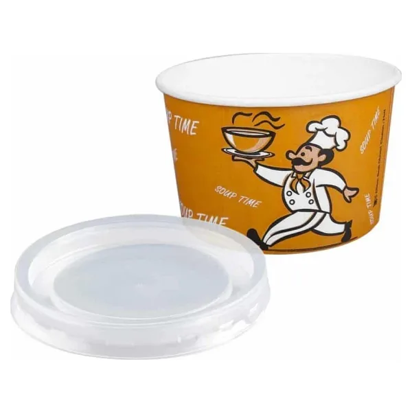 YüceCup Kraft Kağıt Şeffaf Kapaklı Çorba Kasesi - 16 Oz - 480 Ml. - 500 Adet / Koli