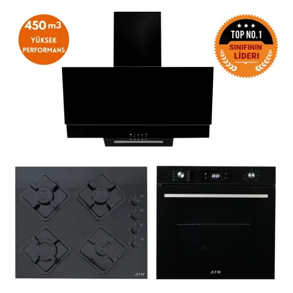 Afm Tech Chardak Turbo Dijital Siyah Cam Ankastre Set (FM3250 + FM7700 + FM-BD2200 )