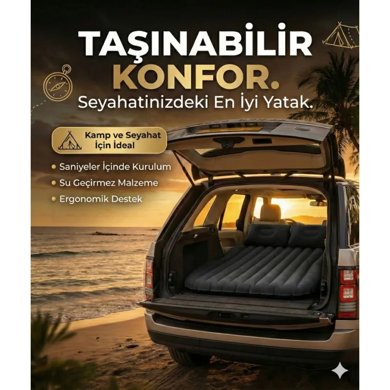 Araç İçi Şişme Yatak Araba Ve Kamp Yatağı Çanta Elektrikli Pompa Tamir Kiti Ve Yastıklı Yatak Seti