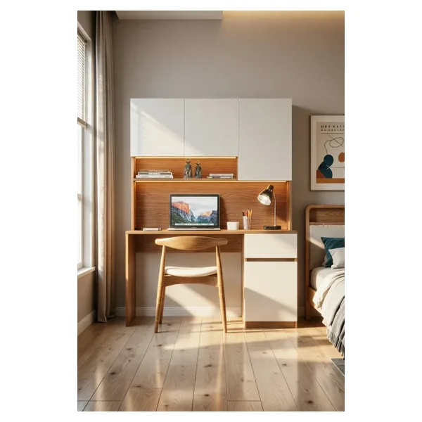 Avmpark Bondy Raflı Bilgisayar Masası Çekmeceli Kitaplıklı Led Işıklı Çalışma Masası Ceviz-Beyaz