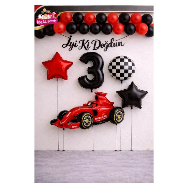BKMC PARTY Yarış Arabası Temalı Doğum Günü Balon Süsleme Seti 1-9 Yaş Parti Dekorasyon Seti İyiki Doğdun Yazılı