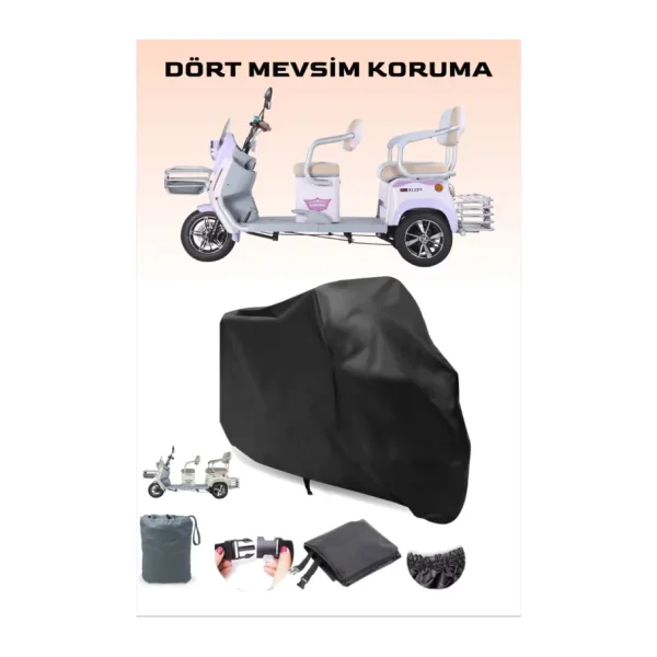 Breen Siyah Arora Felix 3 Teker Motor Brandası, Elektrikli Moped Brandası, 4 Mevsim Koruma