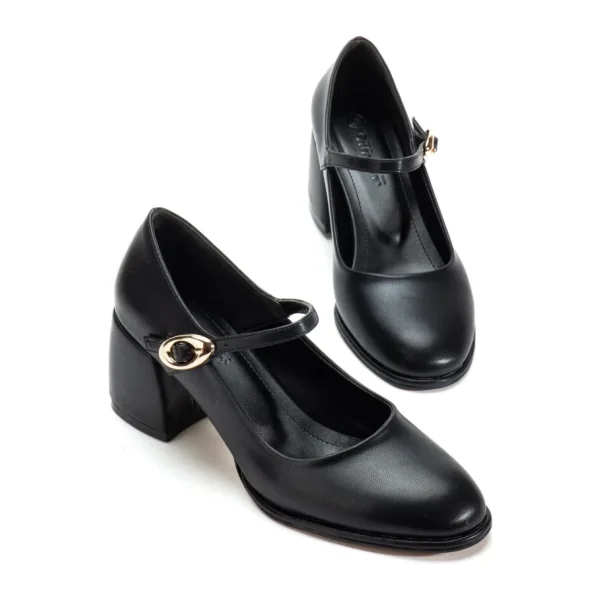 Dilimler Ayakkabı Siyah Kadın Kalın Topuklu Ayakkabı Baretli Vardola Kalın Tokalı - 43