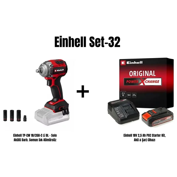 Einhell TP-CW 18/350-C Li BL Tek Akülü 2.5 Ah Darbeli Somun Sıkma Makinesi