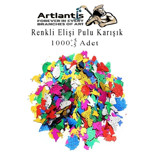 Elişi Pulu Karışık Şekilli 1000 Li 1 Paket Renkli Şekilli Pul Yanardöner Payet Pırıltılı Süs Okul Öncesi Kreş Ana Sınıfı