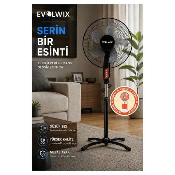 EvolWix 16'' inç Siyah Ayaklı Vantilatör
