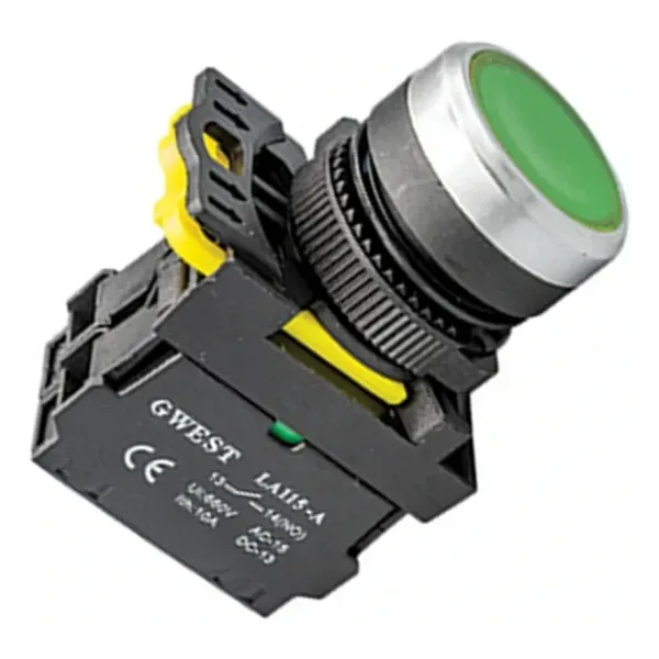 Gwest A5-10D-24 22mm Yeşil Led Işıklı Yaylı Start Buton 24V 1NO