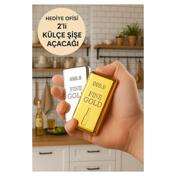 hediyeofisi 2li Külçe Şeklinde Şişe Açacağı Seti Gold ve Silver Renk Fine Gold Tasarım Soda Gazoz Kapak Açacağı