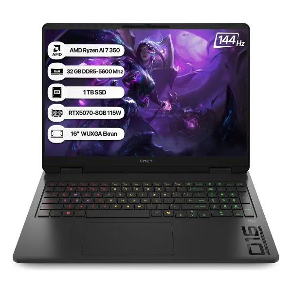 HP Omen 16-AP0006NT C52R1EA Ryzen AI 7 350 32 GB 1 TB SSD RTX5070 16" WUXGA Gaming Laptop