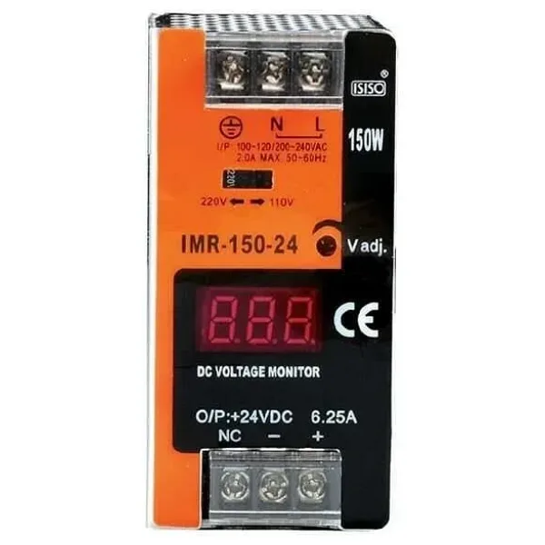 IMR-150-12 - 150W 12VDC 12.5A Mini Göstergeli Raya Montajlı Güç Kaynağı