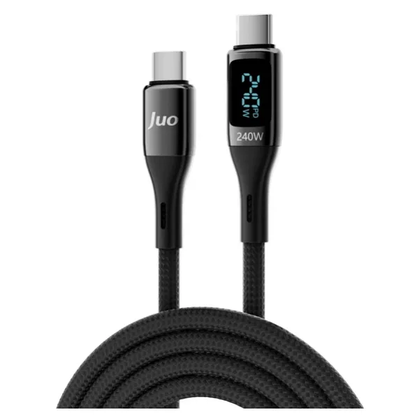 Juo 240W Dijital Led Ekranlı E-Mark Çipli PD 3.1 USB Type-C to Type-C Hızlı Şarj ve Data Kablosu 1 Metre
