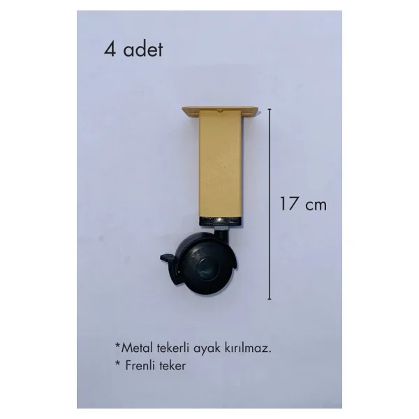 Kolexonline 17 Cm Tekerli Masa Ayağı, 4 Adet Frenli, 360 Derece Dönebilen Kırılmaz Teker Çam Renk