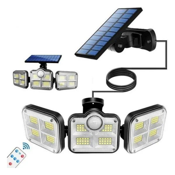Kumandalı Solar Güneş Enerjili 122 Ledli Hareket Sensörlü Bahçe Aydınlatma Sokak Lambası