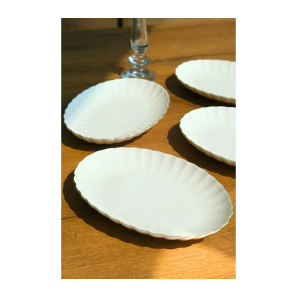 Kütahya Porselen Bone Luz Altın File Kayık Tabak 24X17cm Bnlzf24ky20 4 Lü