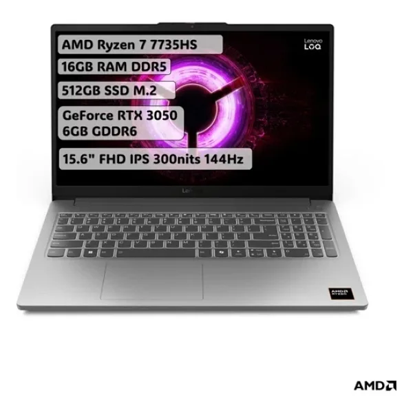 Lenovo Loq Essential Ryzen 7 7735Hs 16Gb 512Gb Rtx3050 Freedos 15.6" Fhd 144Hz 83S00033tr Oyuncu Notebook
