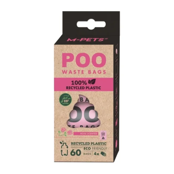 M-Pets 100% Recycled Dışkı Toplama Poşeti 15 Yaprak Gül Kokulu 4Lü Paket