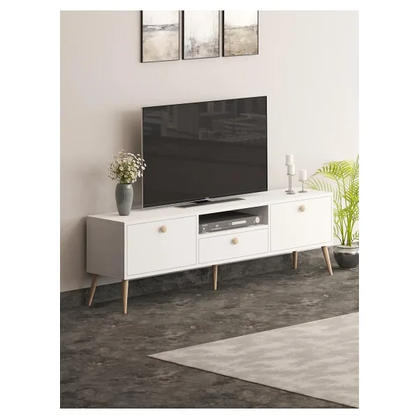 Mbes Mobilya Beyza Ahşap Ayaklı 180 Cm Beyaz Tv Sehbası