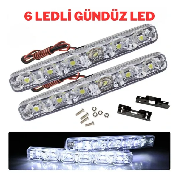 Mercekli 6 Ledli Beyaz Drl Gündüz Ledi 12v Sis Lambası Ledi Off Road Sis 12v